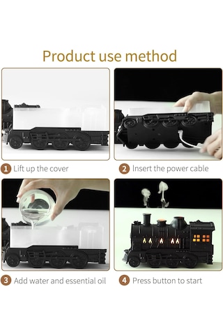 Tren Şekilli Buhar Difüzörü 300ml Led Alevli Gece Lambası Usb
