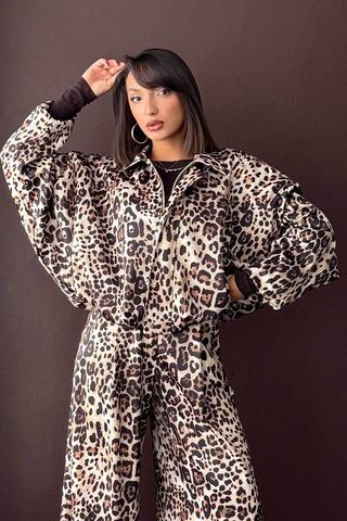 Verymoda Leopar Baskılı Saten Mont F2032