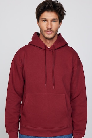 Tudors Oversize Pamuk Kapüşonlu Basıc Unisex Bordo Sweatshirt-29404-bordo Bordo