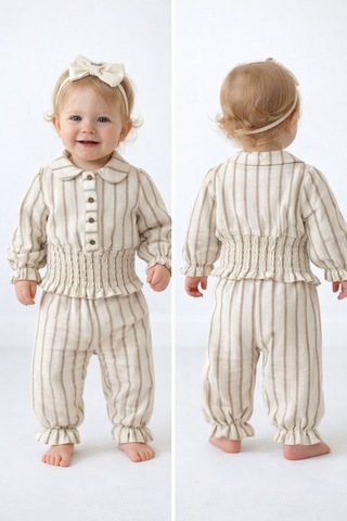 Babyhola Müslin Kız Bebek Bayramlık Takım Simli İp Geçişli Gipe Detaylı 2012 Kahverengi
