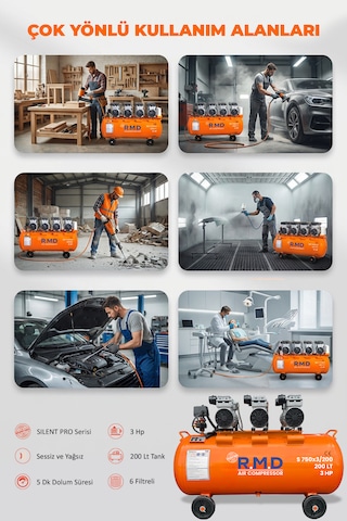 R.M.D Kompresör 200 Lt Hava Kompresörü Sessiz Ve Yağsız S750-3I200