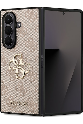 Galaxy Z Fold 7 Uyumlu Kılıf Guess Lisanslı Pu Deri Büyük Metal Logo Dizaynlı Kapak Pembe