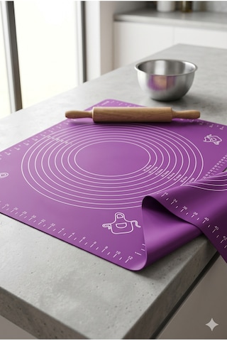 Mor Silikon Hamur Açma Matı Büyük Boy 50x40