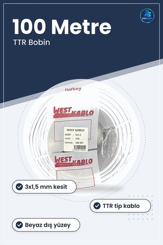 Elektrik Kablosu 3x1,5 Mm Ttr 100 Metre Bobin Beyaz Ev Tesisatı İ
