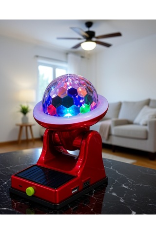 360 Rgb Led Disco Işığı Ayarlanabilir Başlıklı Güneş Enerjili Projektör Lamba 0