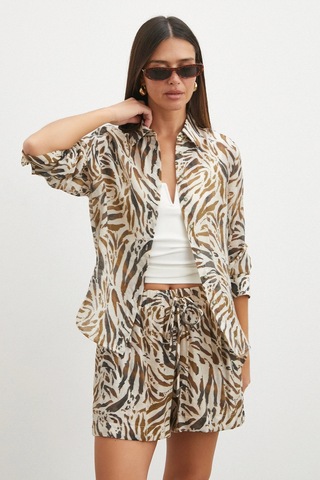 Uterpe Animal Print Gömlek Ekru