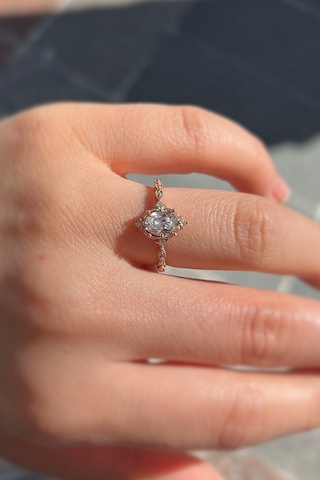 925 Ayar Gümüş Rose Gold Oval Kesim Zirkon Taşlı Vintage Tasarım Kadın Yüzük Rose