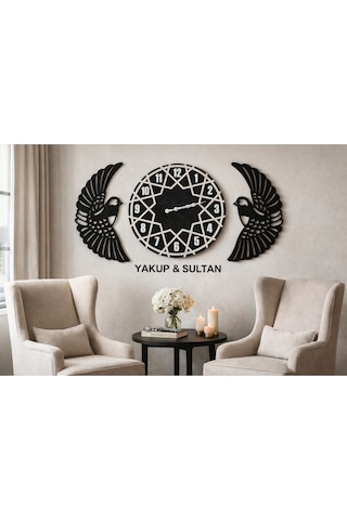 Salon Duvar Saati 40 Cm Kuşlar 30 Cm Kişiye Özel No 10017 Çok Renkli