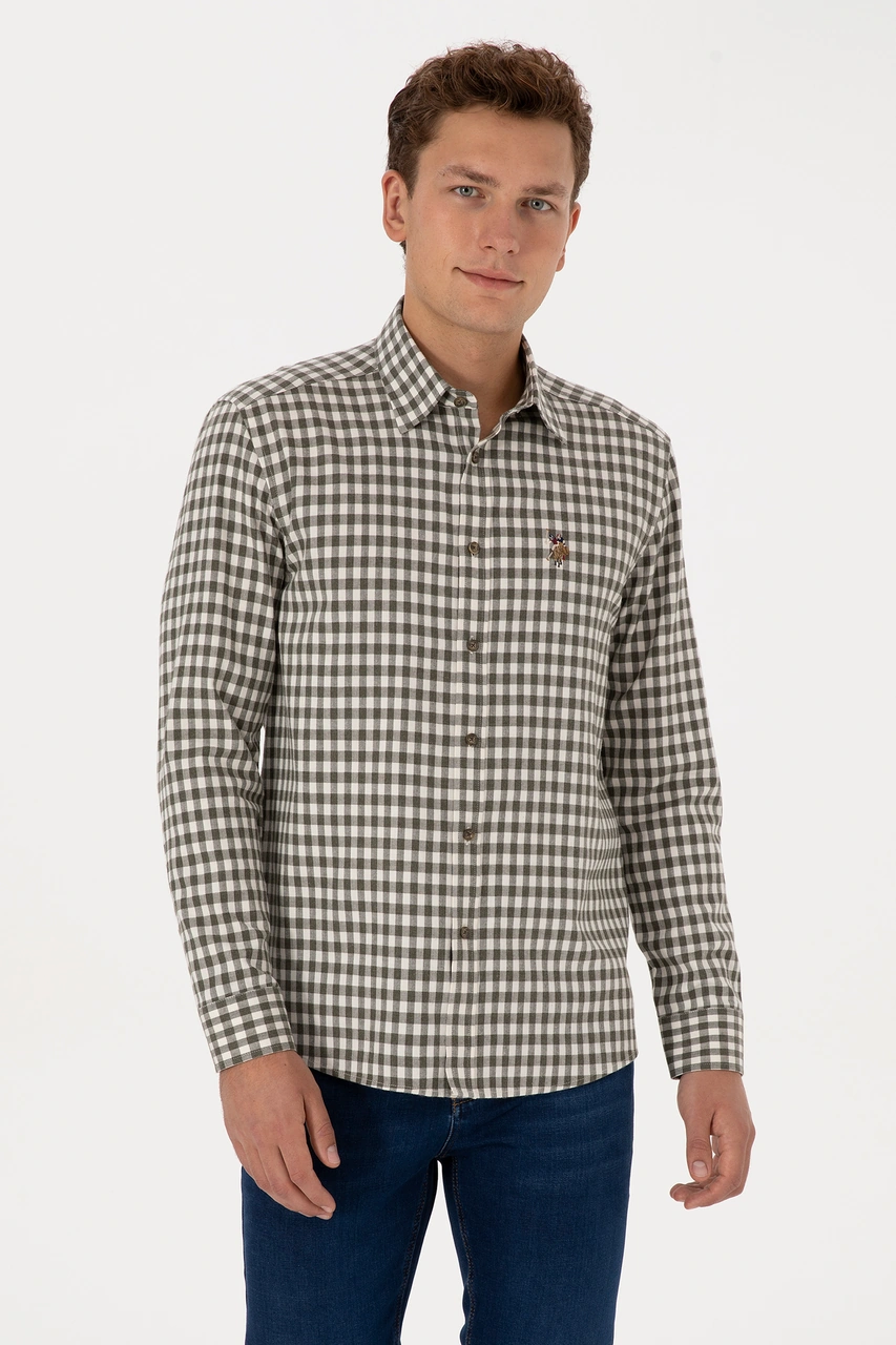 U.S. Polo Assn. Erkek Koyu Yeşil Uzun Kollu Kareli Gömlek 50316593-VR079