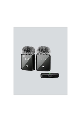 2 Li Kablosuz Yaka Mikrofonu Type-c Ve Lightning Uyumlu Profesyonel Set Çok Renkli Çok Renkli