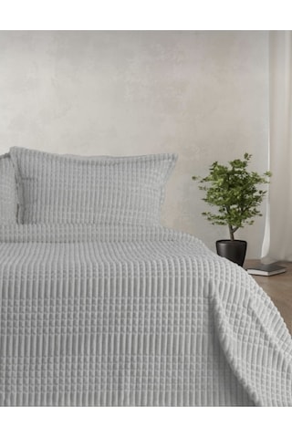 Merinos Modern Line 3'lü Açık Gri Battaniye Set 2 Kişilik(1 Battaniye 2 Yastık Kılıfı) Gri