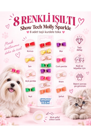 Show Tech Molly Sparkle Taşlı Lastikli Kurdele Kedi Köpek Tokası 8 Adetli Paket