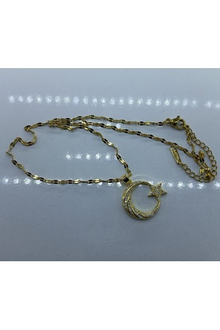 Vatan Ay Yıldız Gümüş Üzerine Altın Kaplama Kolye Bayrak Kolye Altın