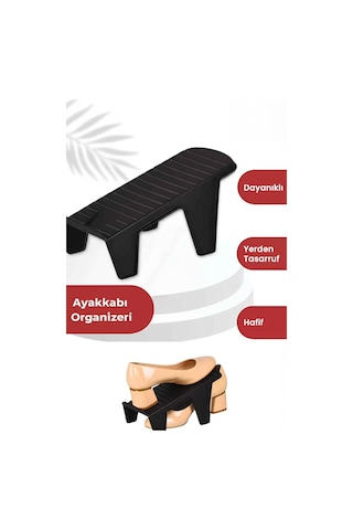 20 Adet Tekli Ayakkabı Rampası, Dolap İçi Düzenleyici, 2 Kat Yer Açan Ayakkabılık Organizer Siyah
