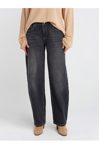 Dilvin 71769 Eskitmeli Mini Balon Denim Pantolon Siyah
