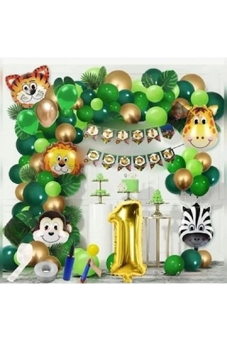 1 Yaş Safari Temalı Folyo Lüks Zincir Balon Set