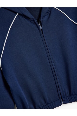 Koton Kapşonlu Fermuarlı Sweatshirt Uzun Kollu Beli Lastikli Modal Kumaş Lacivert 5wkg10429ak Lacivert