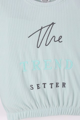 Monox Kız Çocuk Trend Nakışlı Tarz Fitilli Polar Takım Yeşil