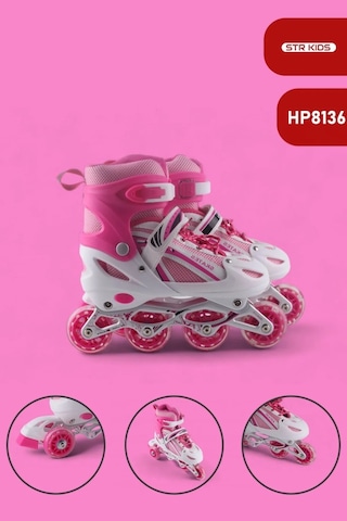 Vadi Pembe Silikon Tekerli Ayarlanabilir Işıklı Paten M 35-38 Hp8136 Pembe - Beyaz