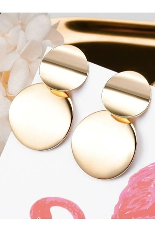 Moveevo Geometrik Yuvarlak Tasarımlı Gümüşten Altın Kaplama Günlük/gece Kulaklıkları - Dayanıklı Ve Şık Gold