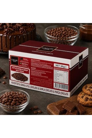 Callei Chocolate Sütlü Damla Çikolata 3 Kg Pasta, Kurabiye Ve Tatlı Tarifleri İçin Profesyonel Sütlü Çikolata
