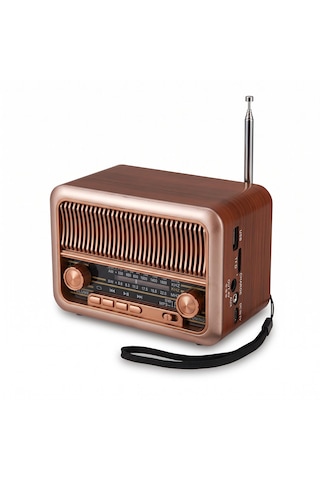 Nns Ns-3315bt Şarjlı Nostaljik Radyo Bluetooth Tws Usb Micro Kart Destekli Dekoratif Müzik Çalar 14cm Boyunda Açık Kahve