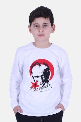 Fyk Kids Atatürk Imza Baskılı Unisex Çocuk Sweatshirt Beyaz - Kırmızı