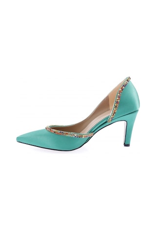 Dgn 1328 Kadin Transparan Detayli Stiletto 1328-2150-R12562 Yeşil Saten