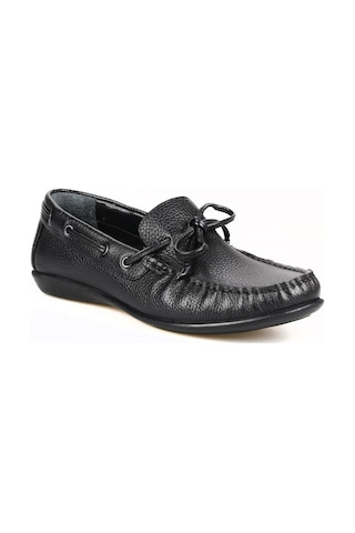 Siyah Deri Fiyonklu Kadın Loafer Ayakkabı-Siyah-38 Siyah
