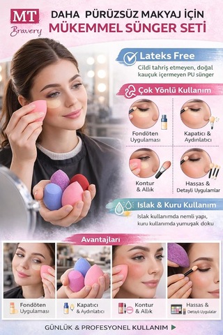 Lexroo Makyaj Süngeri Seti, Göz Farı Uygulama Çubuğu 10 Lu, Latex,free Beauty Blender Süngerleri