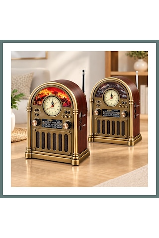 Ventra Saatli Retro Şömine Radyo Hoparlör - Bluetooth Usb Type-c Ventra