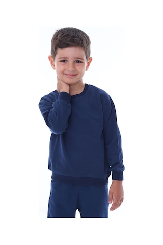 Zuzunga Basic Düz Renk Lacivert Fırçalı Yumuşak %100 Pamuk Sweatshirt Lacivert