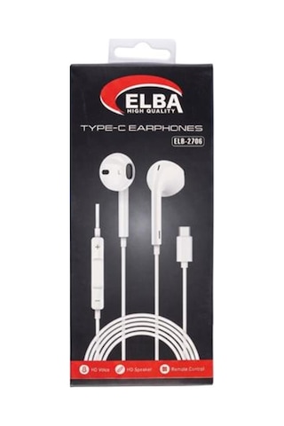Elba Elb-2706 Beyaz Kulakiçi Type-c Mikrofonlu Kablolu Kulaklık Ses Kontrol