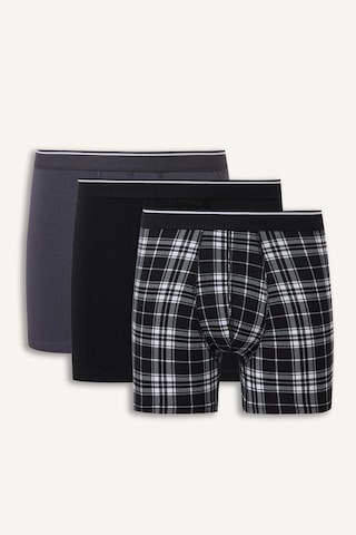 Defacto Regular Fit Ekose Desenli Beli Lastikli 3lü Boxer I2275ax26aubk81 Siyah-bk81