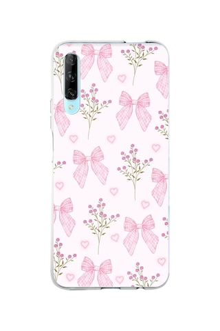 Huawei P Smart Pro Uyumlu Pembe Çiçek Ve Fiyonklar Baskılı Silikon Kılıf