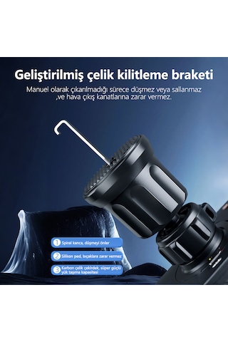 Havalandırmalı Araç Telefon Tutucu Titreşim Önleyici Otomatik Kilit 360 Dönebilen 4.0-7.2 İnç Uyumlu 11x10cm