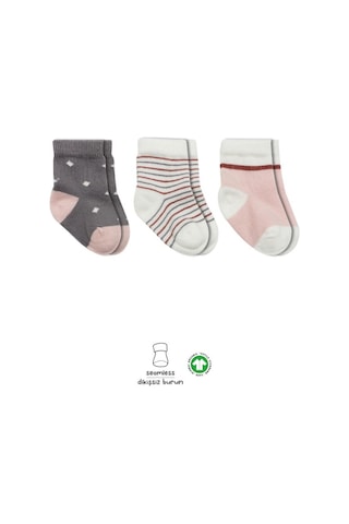 Akıllı Bayi 3'lü Penye Kız Soket Çorap 10112 Gri Renkli