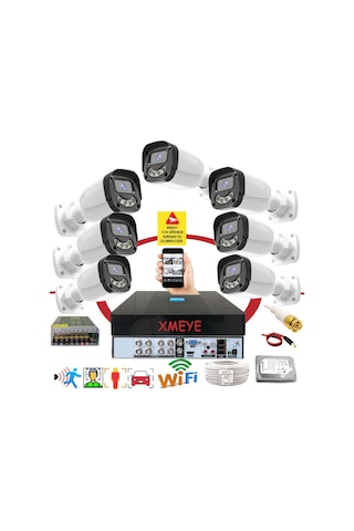 7 Li Araç Yüz Ve İnsan Tanımalı Hareket Algılayan 5 Mp Lens 4 Warm Led Gece Renkli Gösteren Güvenlik Kamera Seti Bs2304w