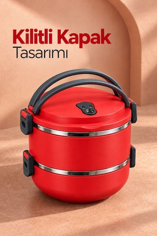 Taşıma Saplı Çelik Hazneli Yemek Kabı İkili Sefer Tası