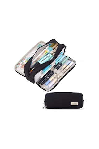 Aubyhe Renkli Makaron Desenli Çift Pencere Kalem Kutusu, 3 Bölmeli Büyük Kapasite, Üniversite Öğrencileri İçin Çok Amaçlı, 50 Kalem Saklayabilir, Pembe 797 Pembe