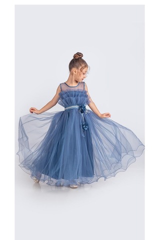 Mnk Baby & Kids Kız Çocuk Robası Katlı Özel Gün Abiye Elbise Mnk0475 İndigo