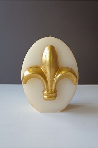 Zambak Kabartmalı Oval Mum 16x12x7 Cm Cm 734 Gr Beyaz