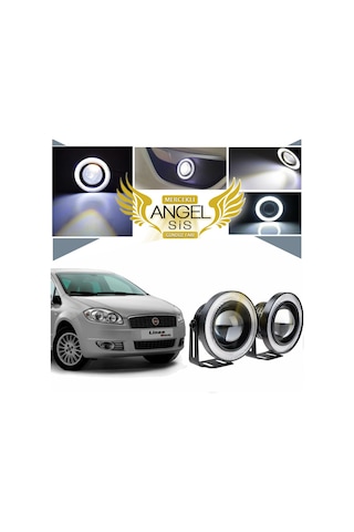 Fiat Linea Uyumlu, Universal Mercekli Led Angel Sis Farı, 76mm Beyaz Renk