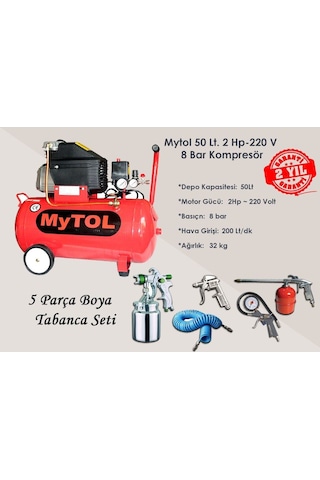 Mytol 2 Hp 50 Litre Yağli Hava Kompresörü ve Havalı Alet Seti N11.41160 Mytol 2 Hp 50 Litre Yağli Hava Kompresörü ve Havalı Alet Seti N11.41160