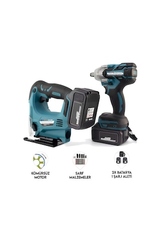 Prohummer Ph269 Akülü Kömürsüz 2li Set - Ayarlanabilir Dekupaj Testere Ve 350nm Somun Sıkma Sökme 36v 5ah Mavi