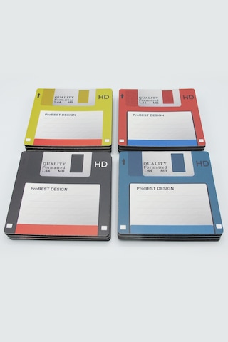3.5 Disket Bardak Altlığı Seti Retro - 12 Adet - 4 Renk Çok Renkli