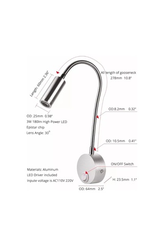 Youtek Alüminyum Gölgelikli 3w Led Duvar Lambası - Esnek Anahtar, 7.5x7.5x29 Cm Siyah