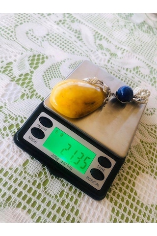 Doğal Kaya Damla Kehribar Lapis Lazuli Taşlı Kolye Ucu 21,35 Gram