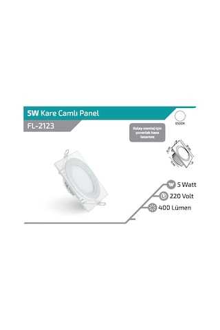 Forlife 5 W Camlı Led Panel Kare Beyaz Gövde Beyaz Işık Fl-2123 3 Adet Beyaz Işık