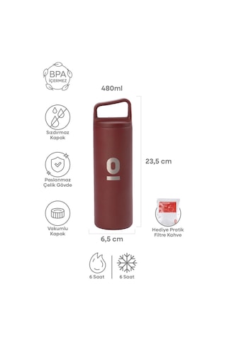 Paslanmaz Çelik Tutacaklı Bordo Termos 480 ML No:51